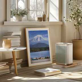 Picturesque Lake Shoji with striking Mount Fuji Poster