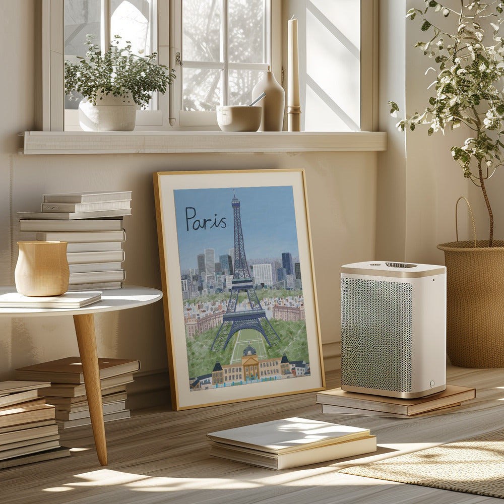 Eiffel Tower with Paris City in Background by Artist Carla Daly Poster