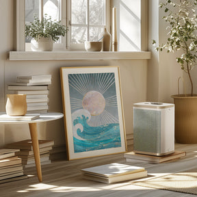 Sunset Golden Ocean Grey Poster