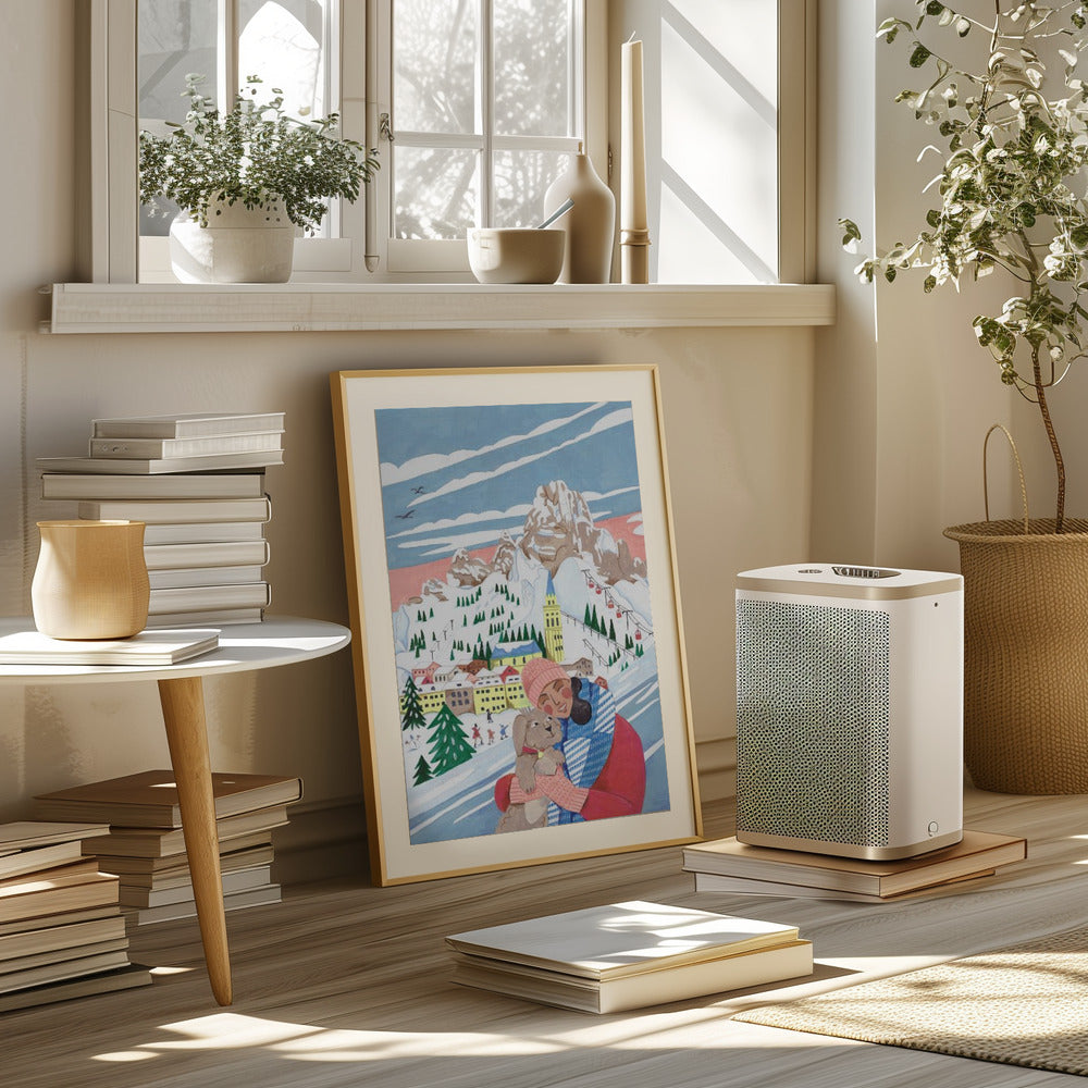 Winter Scene Woman and Dog Poster