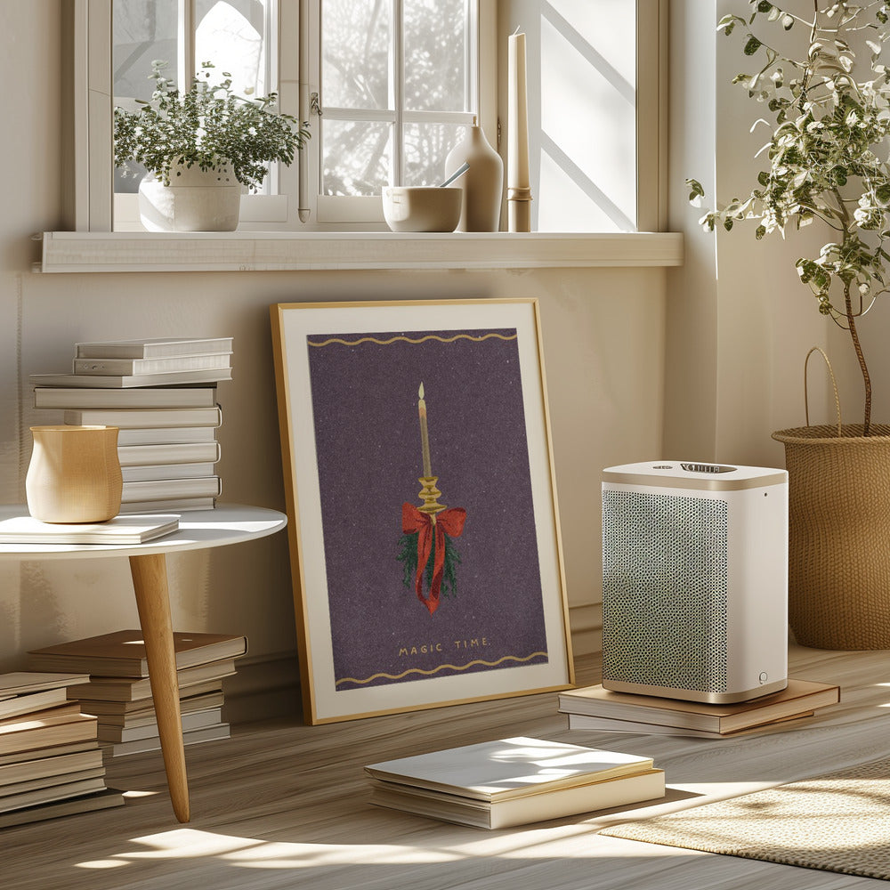 Candle with bow and spruce sprigs Poster