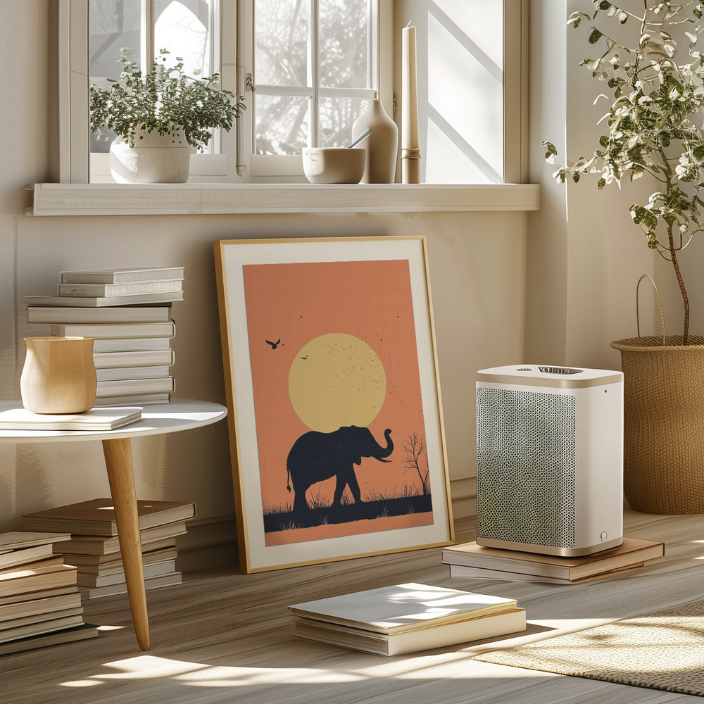 Elephant On the Savannah Poster