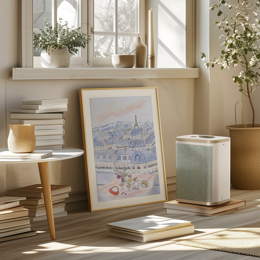 Parisian Rooftop Picnic With Eiffel Tower Views Poster