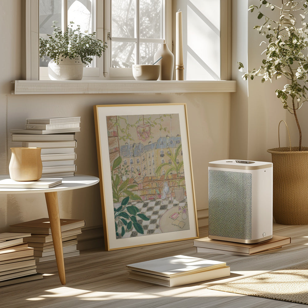 Antique Parisian Book Store Cat Poster