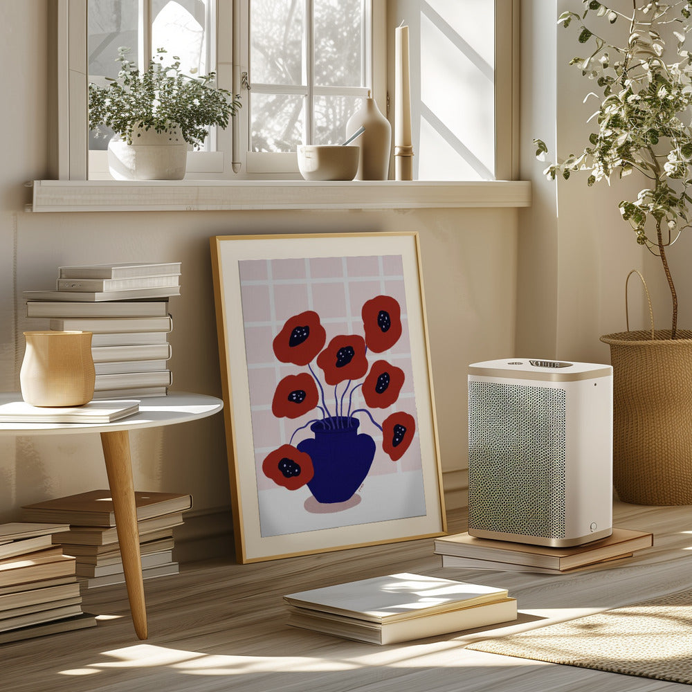 Red Poppies In a Vase Illustration Poster