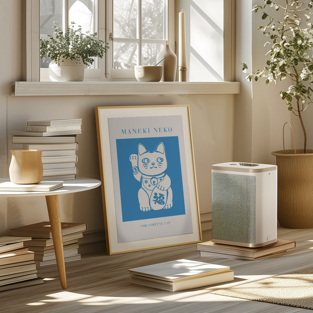 Maneki-neko Cat Blue Poster