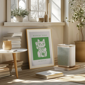 Maneki-neko Cat Green Poster