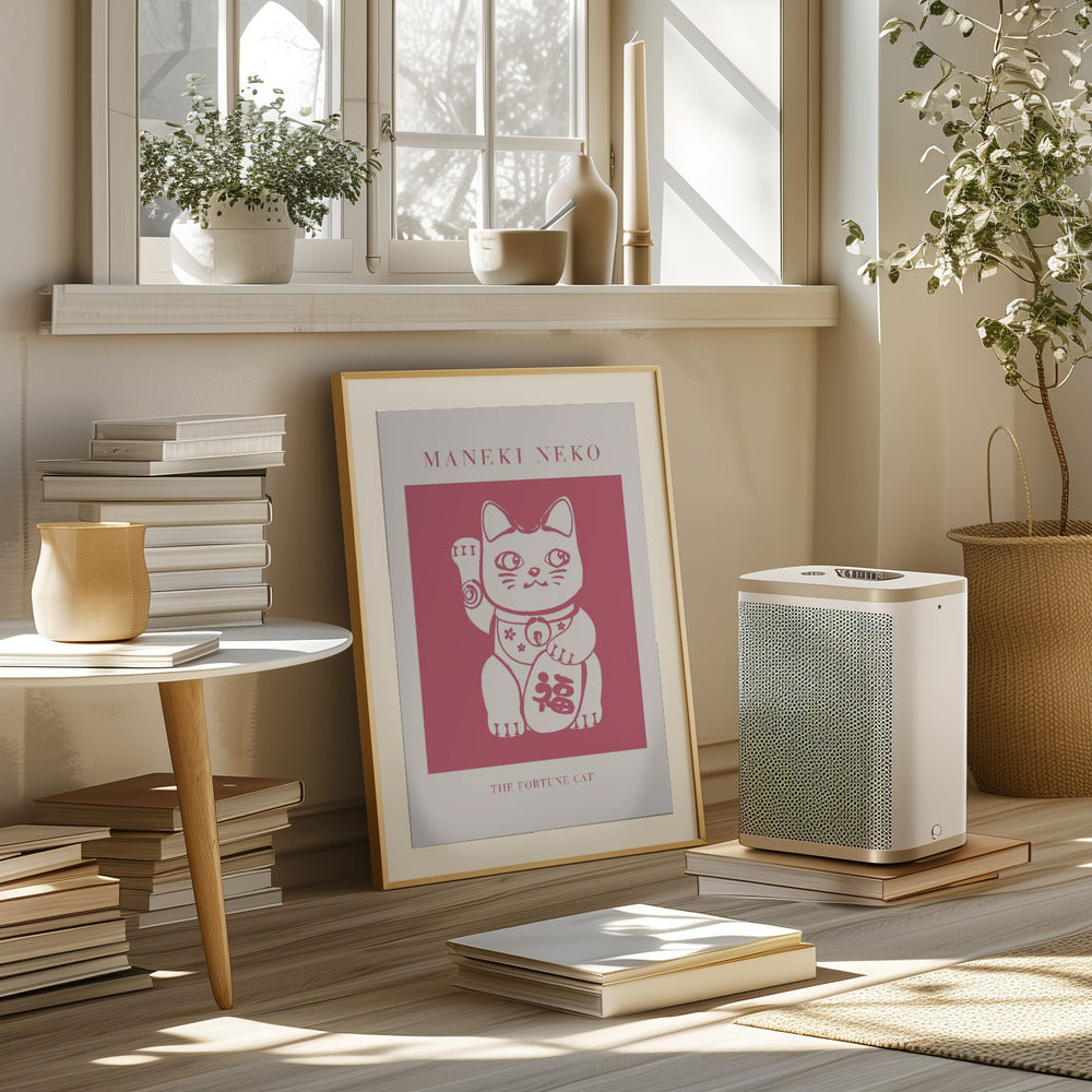 Maneki-neko Cat Pink Poster