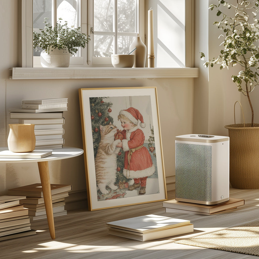 Christmas Kid and Cat Poster