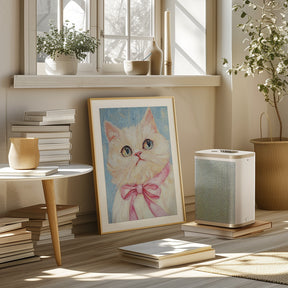 Pink Bow White Cat Poster