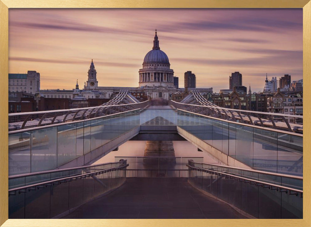 Millennium bridge leading towards St. Paul's church Poster