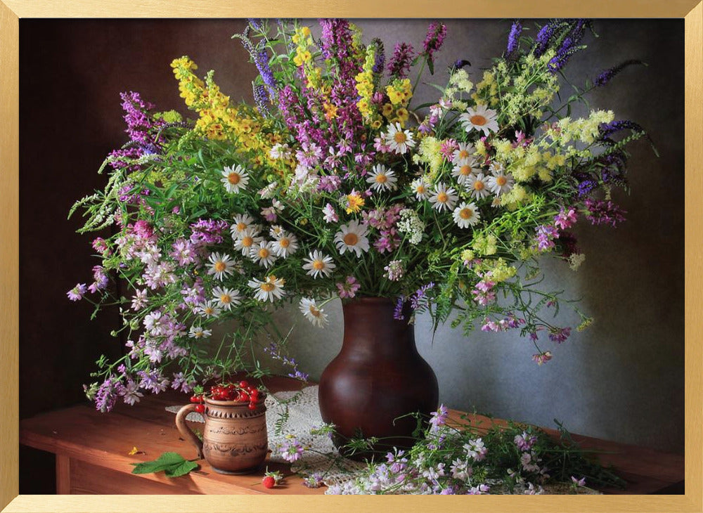 Still life with wildflowers and berries Poster