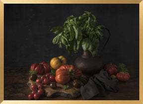 Still life with tomatoes and basil Poster