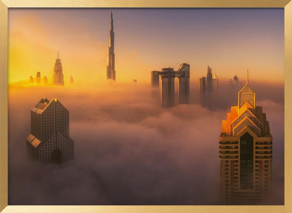 Dubai foggy sunrise in the city A738873 Poster