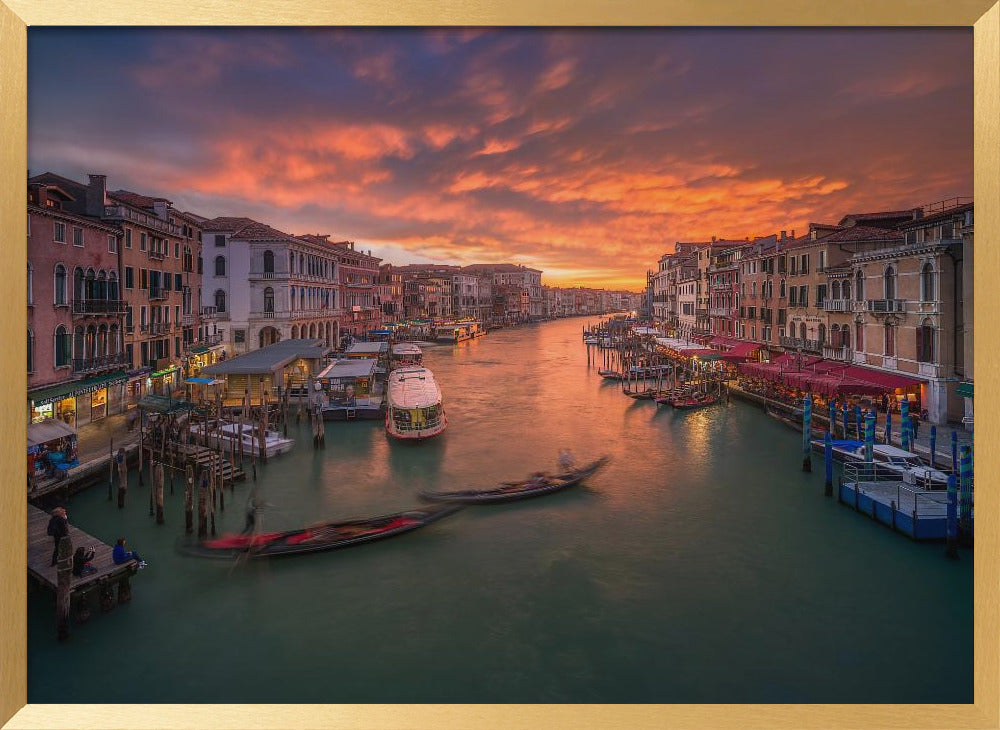 Grand Canal at sunset , view from the Rialto bridge , Venice . Poster