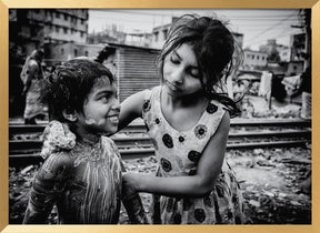 Morning hygiene in Dhaka slum Poster