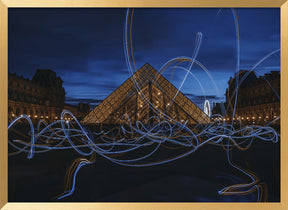 Light painting at Louvre Museum Poster