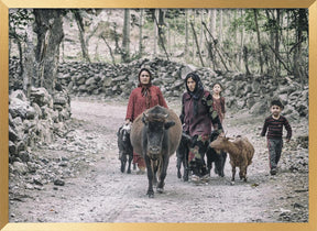 Tajik women and livestock on the way from pastures Poster