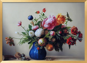 Flower Bouquet With Blue Vase Poster