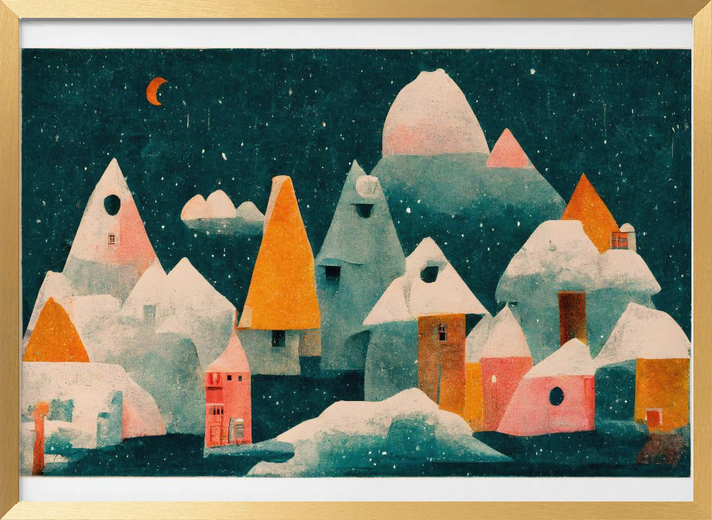 Little Village With Moon Poster