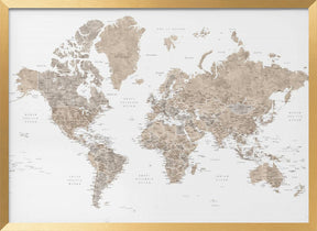 Detailed world map with cities, Abey Poster