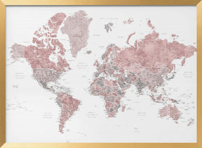 Detailed world map with cities, Piper Poster