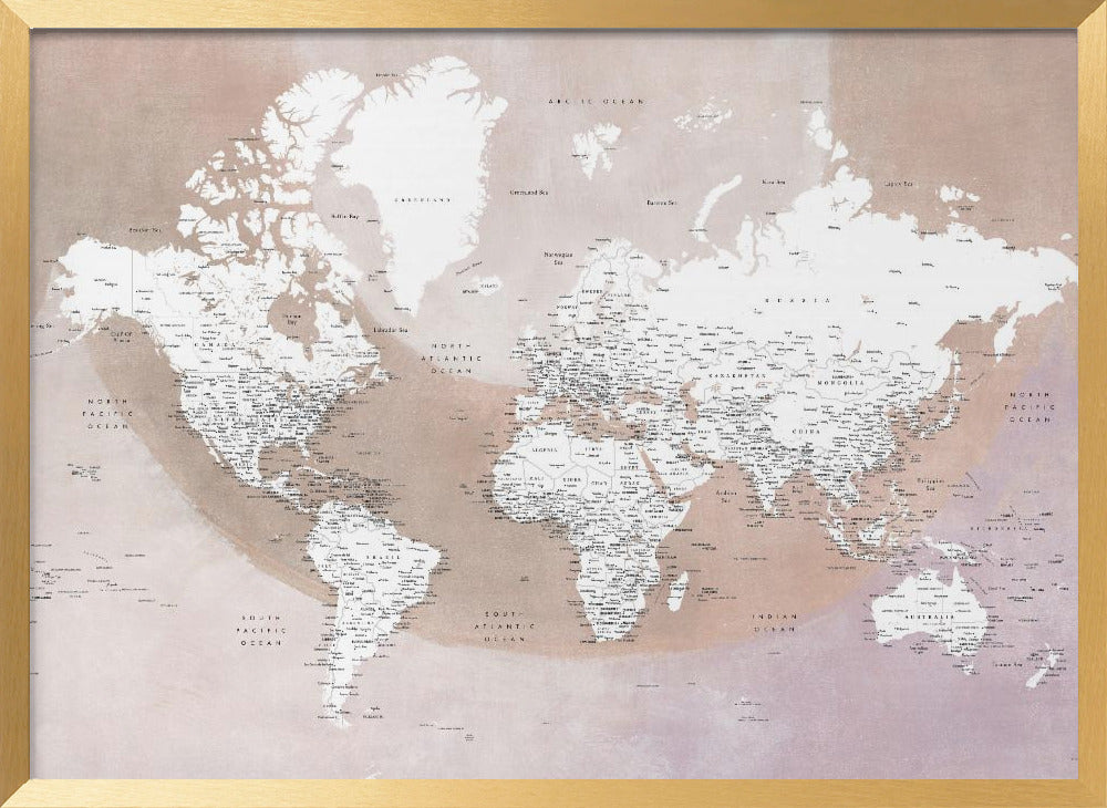 Detailed world map with cities Qawi Poster