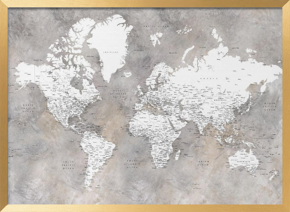 Detailed world map with cities Vali Poster