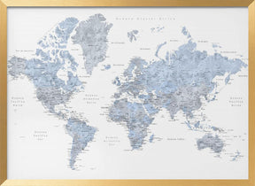 Blue world map in Spanish Poster