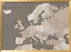 Earth tones detailed map of Europe Poster