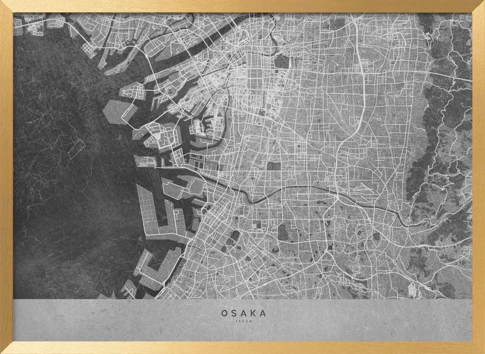 Gray map of Osaka Poster