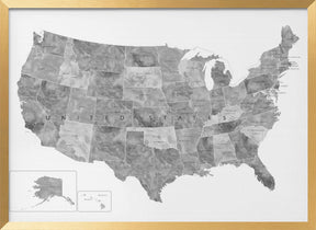 Gray watercolor map of the US Poster