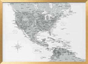 Gray map of USA and the Caribbean sea Poster