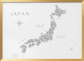 Gray watercorlor map of Japan Poster