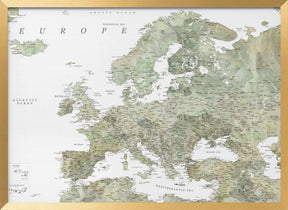 Green detailed map of Europe Poster