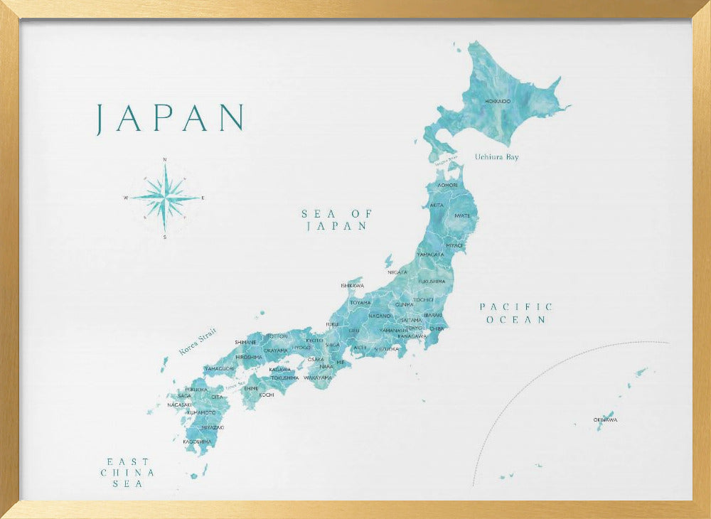 Aquamarine watercolor Japan map Poster