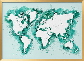 Teal strokes world map Poster