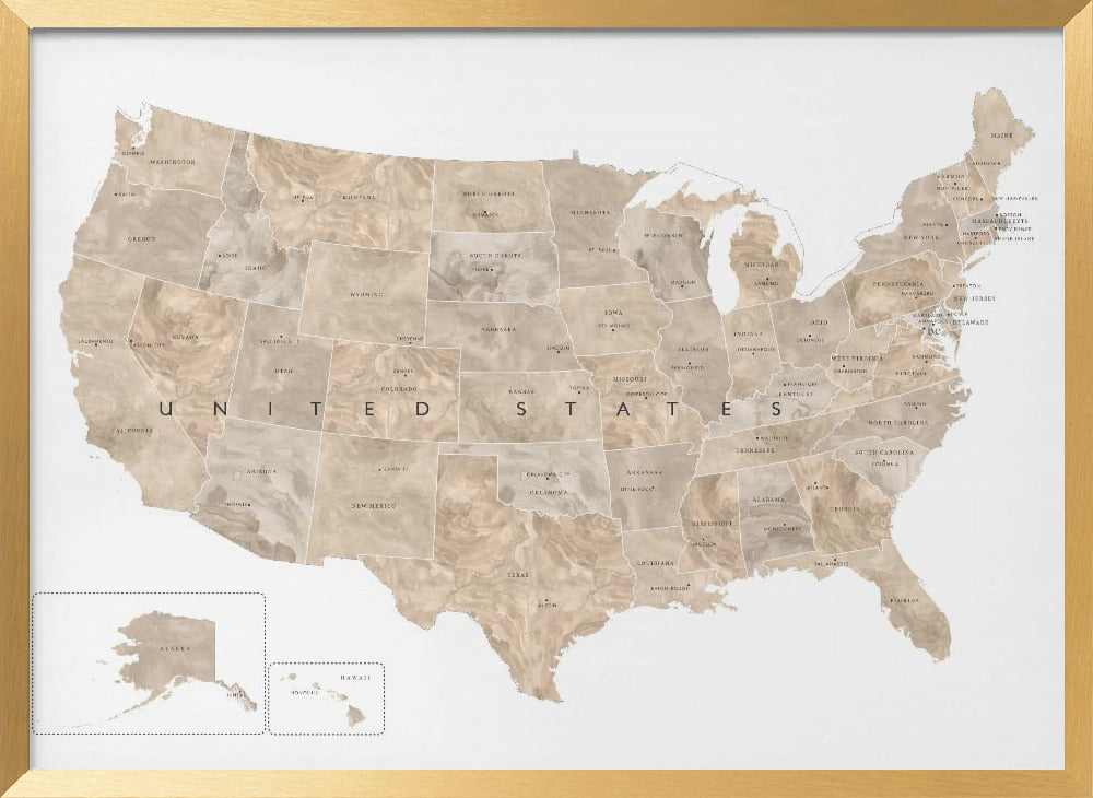 Taupe watercolor US map Poster