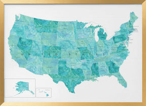 Aquamarine watercolor US map Poster