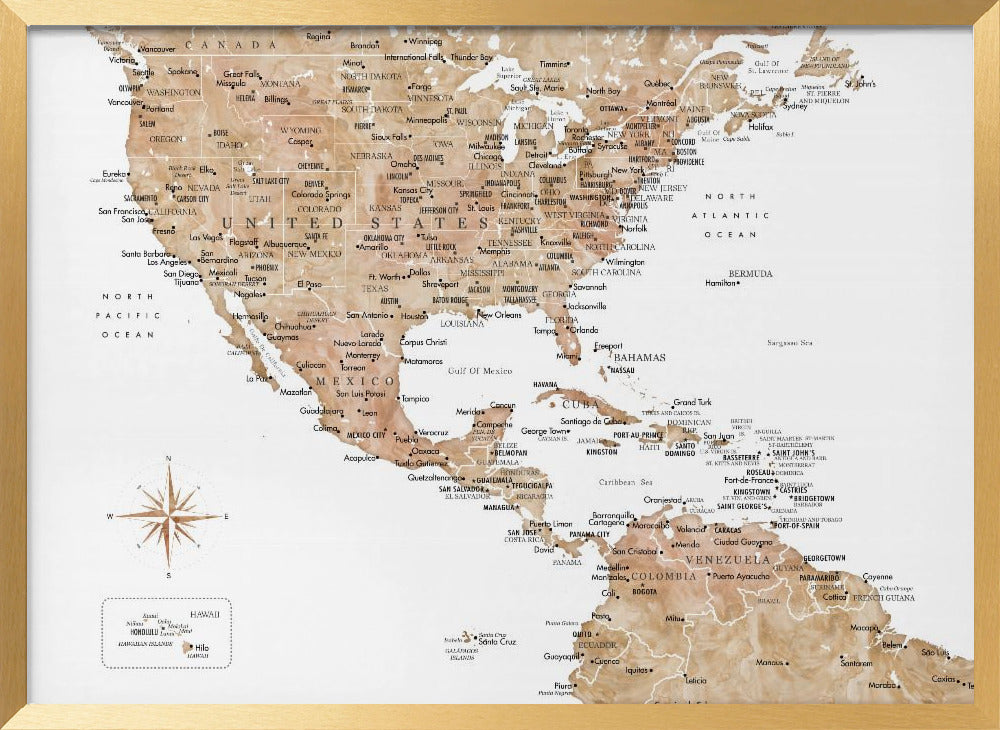 Neutral USA and the Caribbean sea map Poster