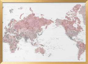 Pacific centered world map in dusty pink Poster