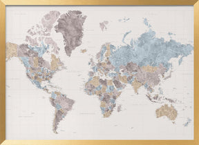 Mahler highly detailed world map with cities Poster