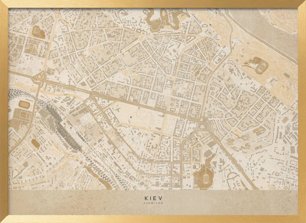 Sepia map of Kiev downtown (pre-war) Poster