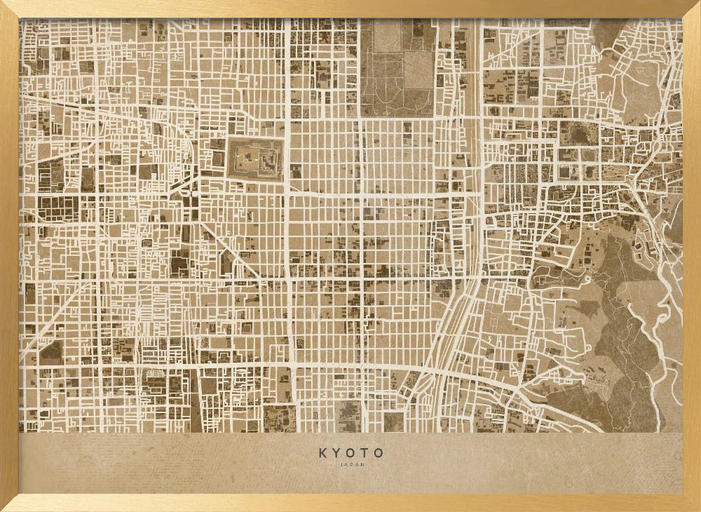 Sepia map of Kyoto Poster