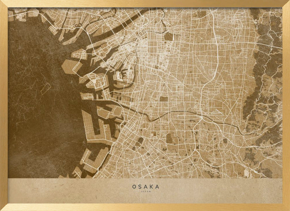 Sepia map of Osaka Poster