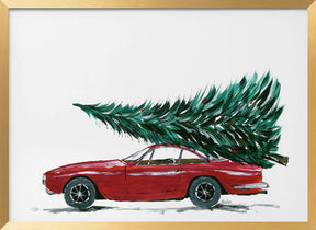 Eighties car carrying a Christmas tree Poster