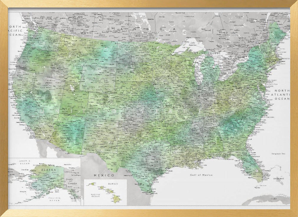 Highly detailed map of the United States, Oriole Poster