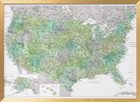 Highly detailed map of the United States, Oriole Poster