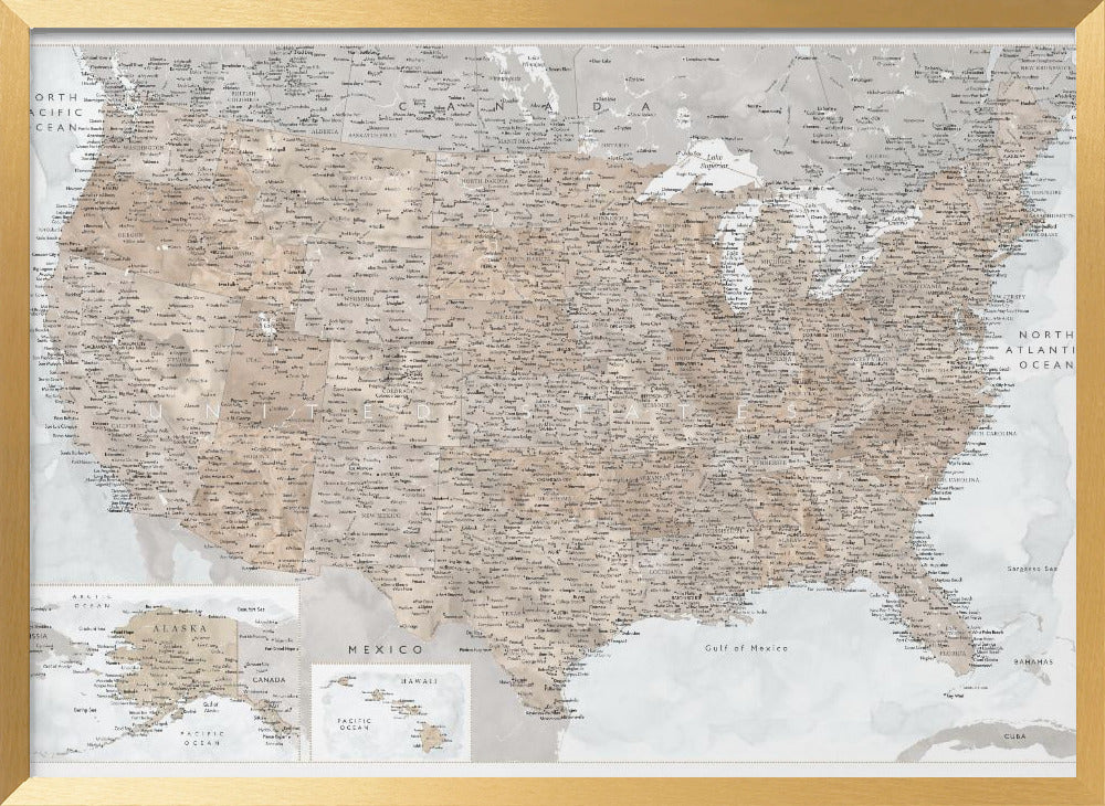 Highly detailed map of the United States, Calista Poster