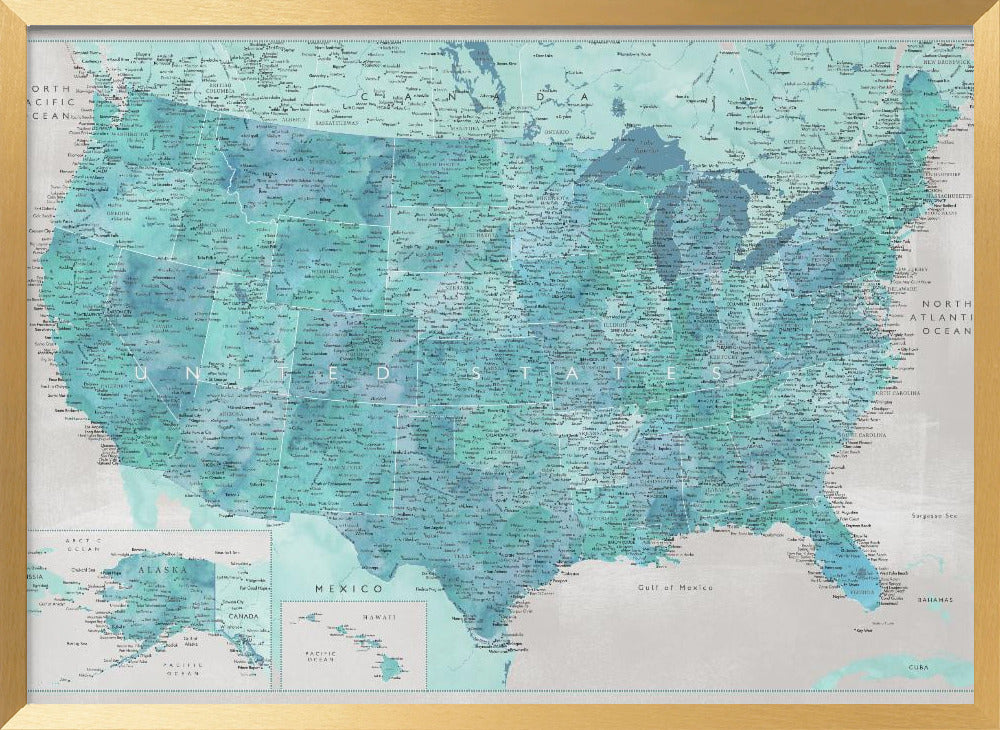 Highly detailed map of the United States, Harriet Poster